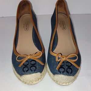 Coach Ireena Espadrille Wedge Platform Heels Size 10 blue denim/Brown size 6
